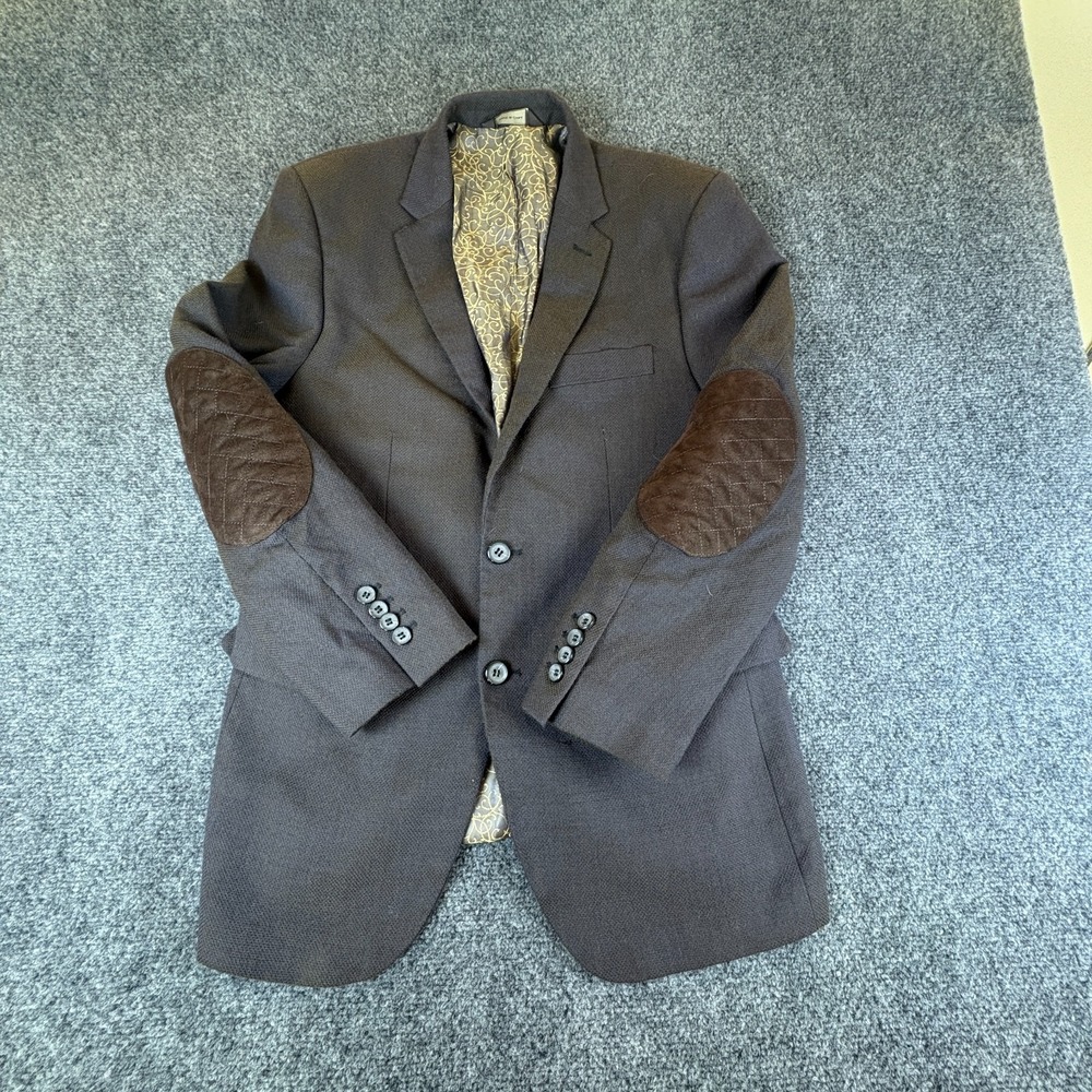 Cosani Blazer Jacket Mens 38S Brown Wool Elbow Patches Single Breasted Formal